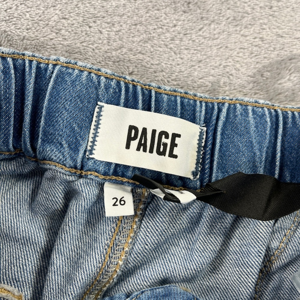 PAIGE Wide Leg Jeans Womens 26 Blue Petite Pull On Drawstring Denim Retails $259 - Picture 4 of 12